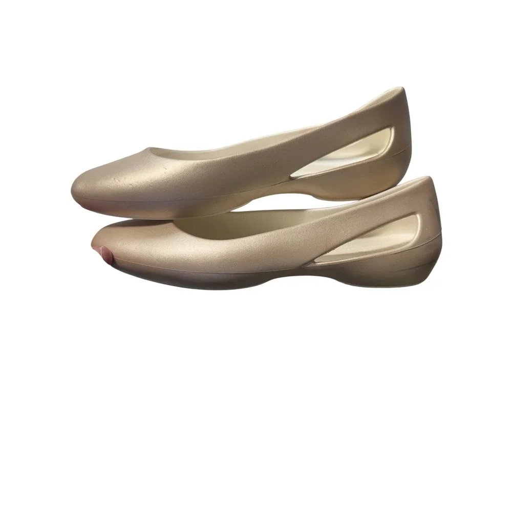 Crocs Sloane Flats Womens 11 Gold Metallic Square Toe Ballet Core Chic